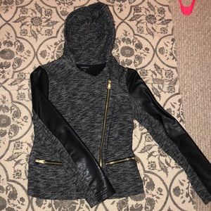 Beautiful hooded sweater/leather jacket